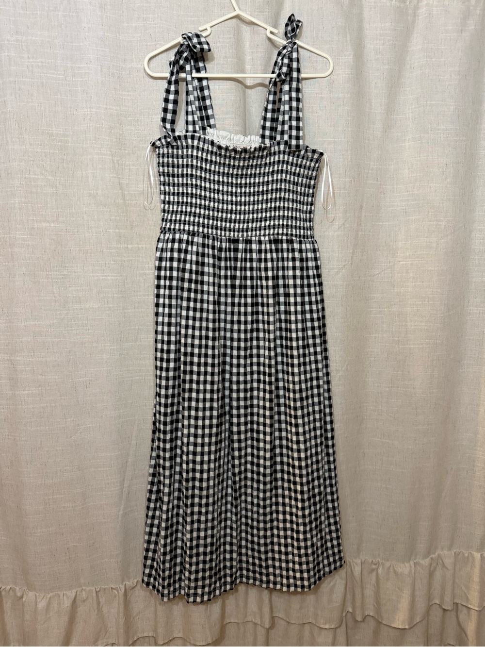 Black & White Gingham Tie-Shoulder Sundress